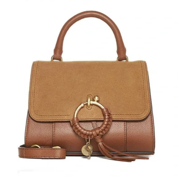 SEE BY CHLOE Joan Ladylike Bag Leather Suede Top Handle With Strap Tote Caramel